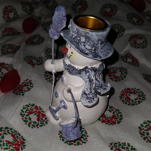 NWOT Ceramic Snowman Candle Holder - Picture 2 of 5